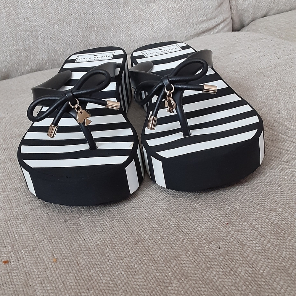 Kate Spade Black and White Striped Women's Sandals - Picture 9 of 11